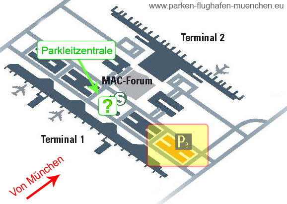 Übersichtskarte für das Parkhaus P8 zum billig parken "Ferien Park Special" am Flughafen München